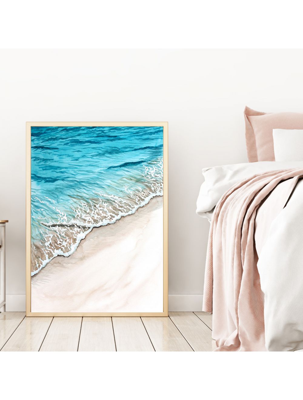 A4 oder A3 Strand Kunstdruck Küste Poster Meer Plakat Wandbild Aquarell p157 Print Wellen